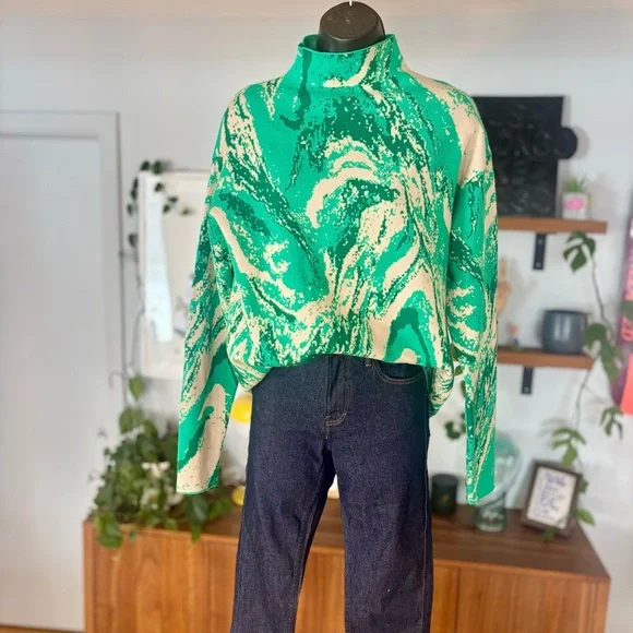 Christian Siriano New York – Marbled Green Sweater – Size M - Picture 7 of 9